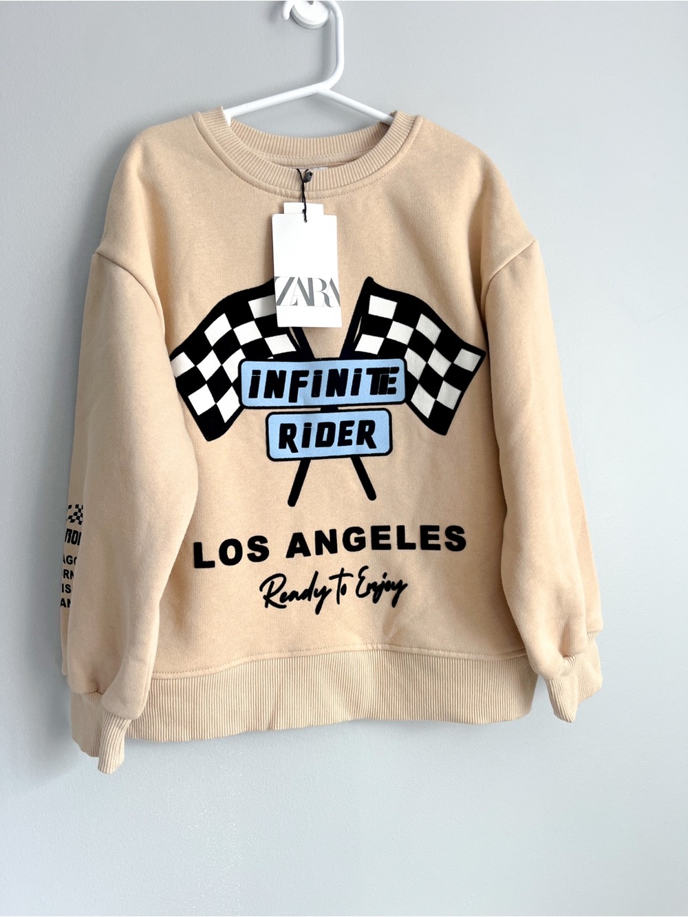 NWT Zara crewneck sweatershirt size 9 years beige racing graphic sweater